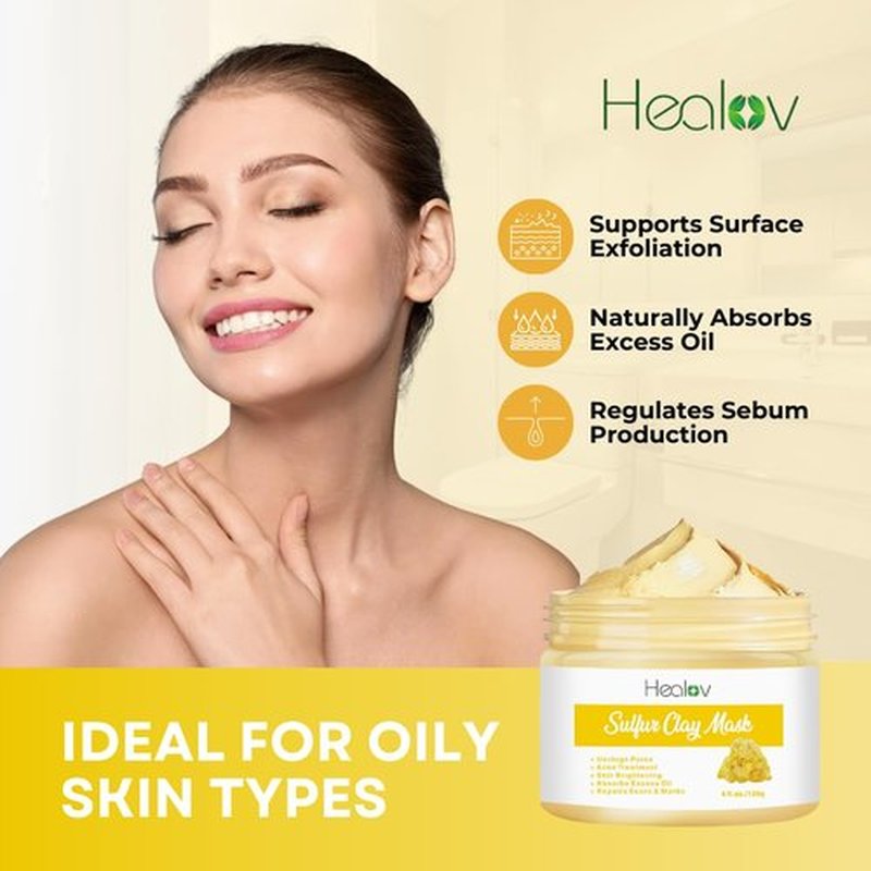 **Sulfur Face Mask - All-Natural Clay Treatment for Glowing Skin | Absorbs Oil & Unclogs Pores**