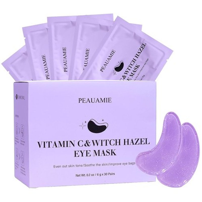 PEAUAMIE Under Eye Patches - Vitamin C & Witch Hazel Eye Mask for Dark Circles | 30 Pairs