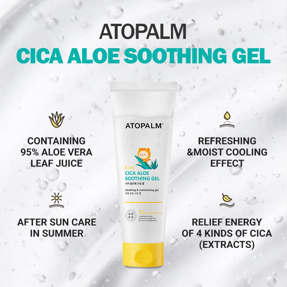 ATOPALM Kids Cica Aloe Soothing Gel with Cica & Aloe Vera Leaf for Kids Dry & Sensitive Skin, Soothing, Refreshing, After Sun Care Gel for Instant Skin Relief, 8.5 Fl. Oz., 250ml