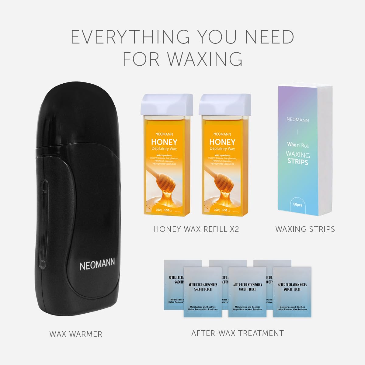 NEOMANN Roll On Wax Kit for Hair Removal, Honey