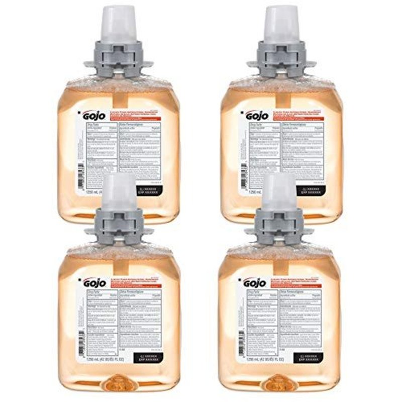 GOJO Luxury Foam Antibacterial Handwash, Fresh Fruit Fragrance, 1250 mL Foam Hand Soap Refill FMX-12 Push-Style Dispenser (Pack of 4) – 5162-04