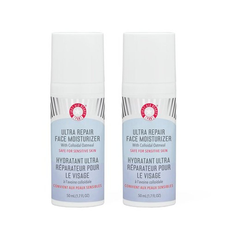 First Aid Beauty - Ultra Repair Face Moisturizer, Everyday Lightweight Non-Comedogenic Formula Helps Soften Skin with Ceramides & Shea Butter, Soothing Colloidal Oatmeal, 1.7 oz, 2 ct