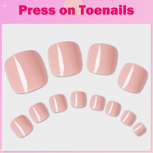 AddFavor Press on Toenails, 240pcs Deep Nude Toe Nail Press ons Glossy Fake Toe Nails Full Cover Glue Press on Toenails for Women Pedicure