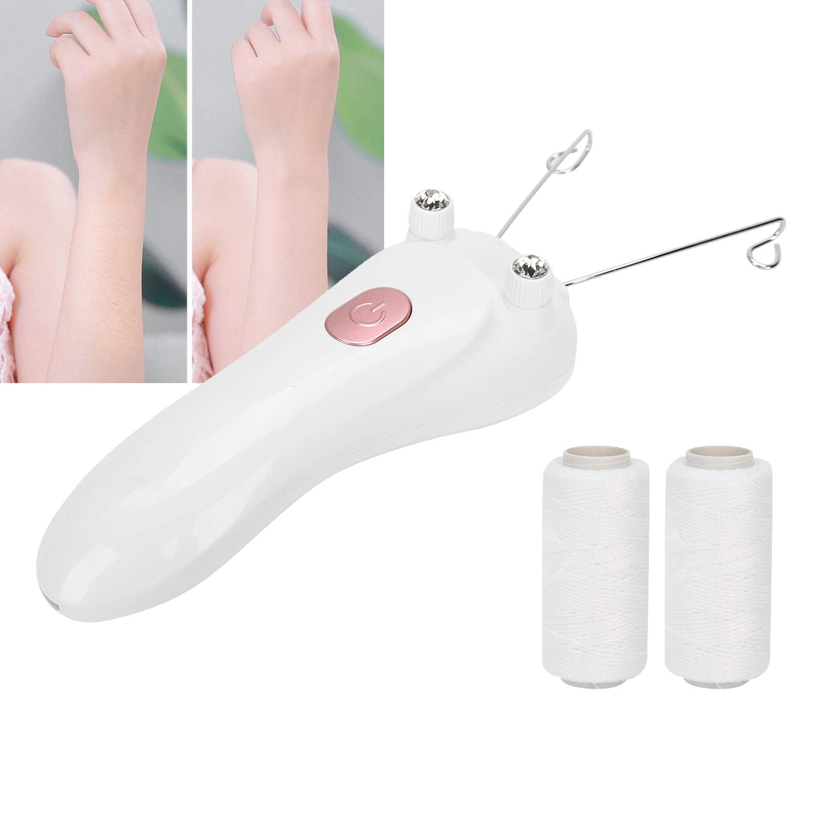 Sunicon Facial Threading Hair Removal, USB Rechargeable Electric Women Cordless Facial Threading Epilator Ladies Beauty Epilator Trimmer Cotton Threading Tool for Body Facial Pull(Pinks)
