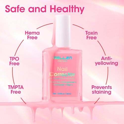 GELLEN PRO BIO Nail Strengthener and Growth, Clear Tinted Pink 5-In-1 One Stop Nail Polish Corrector Treatment | Fortifies, Hardens, Conceals, Smooths, Repairs for Damaged, Dry, Uneven, Yellow Nails