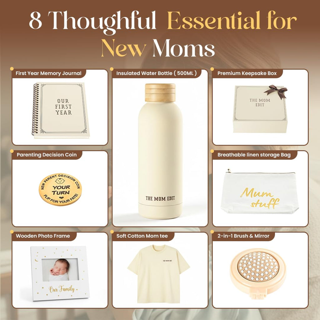 New Mom Care Package 8-Pc Luxury Gift Basket for Expecting Mothers & Pregnant Women - Post Pregnancy Self Care Kit with Essential Items for New Mom Gifts, First Time and Mommy to be Gift.