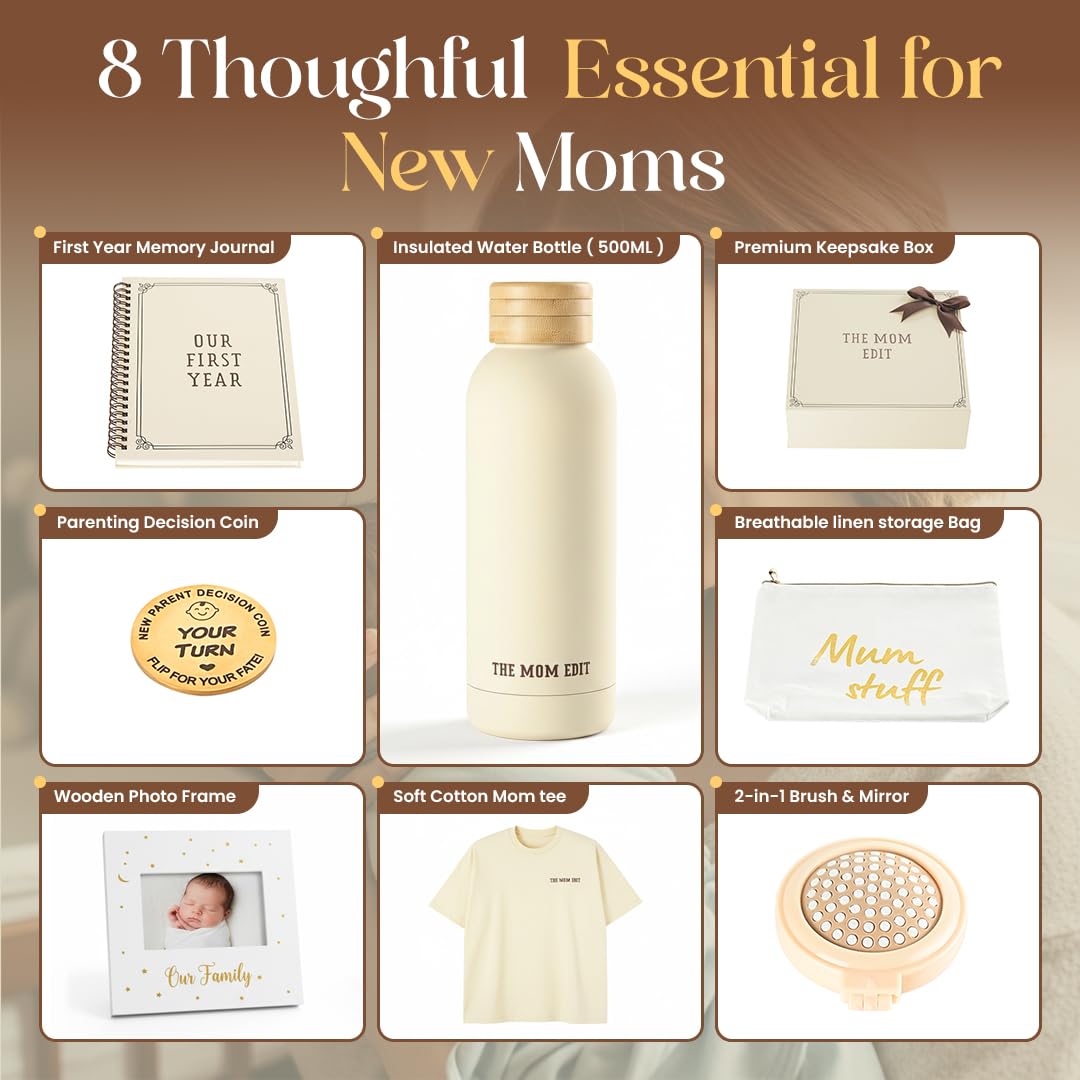 New Mom Care Package 8-Pc Luxury Gift Basket for Expecting Mothers & Pregnant Women - Post Pregnancy Self Care Kit with Essential Items for New Mom Gifts, First Time and Mommy to be Gift.