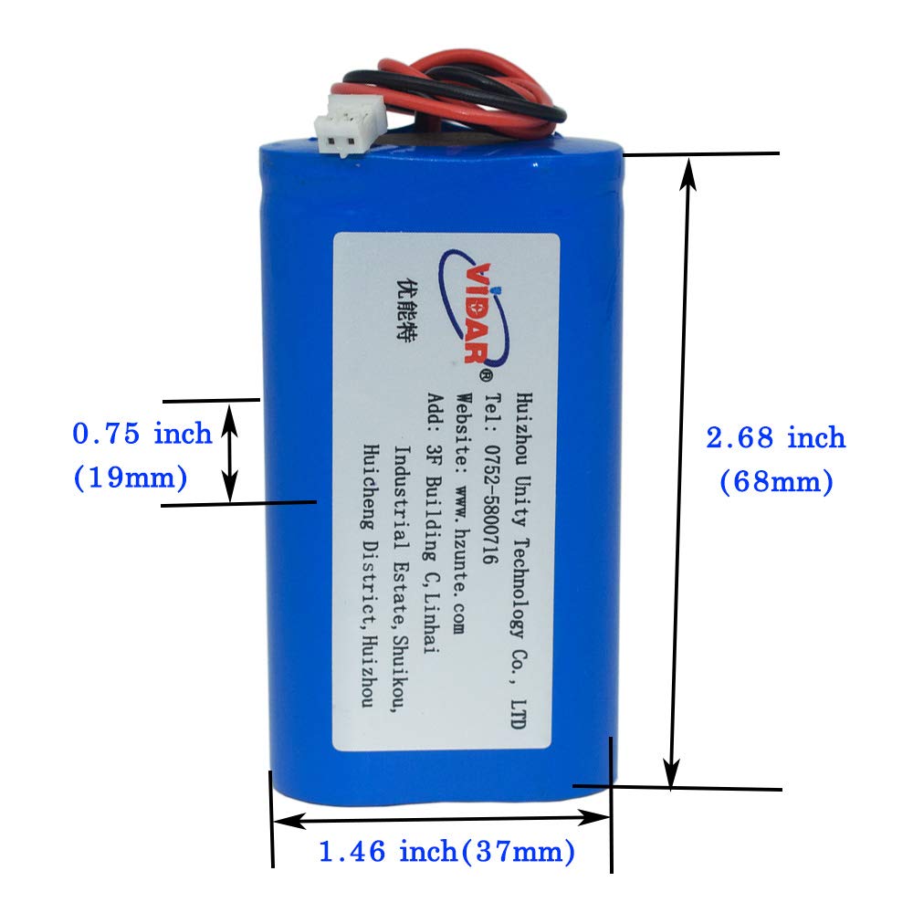 VIDAR 3.7V 6000mAh-22.2wh Rechargeable Battery - Real Capacity Super Durability Batteries with JST 2.0/2P Plug for Electronics, Toys, Lighting, Equipment