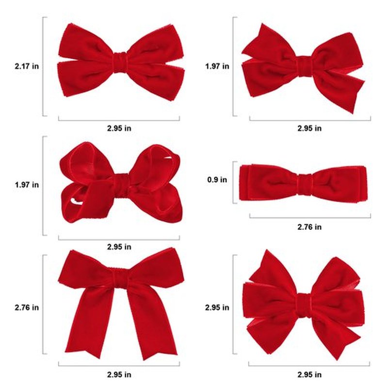 Red Velvet Ribbon Bow Hair Clip 12pcs 3in Christmas Dressy Bow Alligator Barrettes Valentines New Year Ponytail Decor Accessory Small for Little Teen Toddler Baby Girls Kids Gift