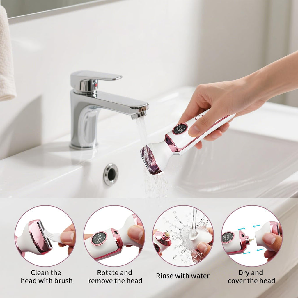 4-in-1 Electric Razor & Bikini Trimmer for Women - Rechargeable Wet/Dry Body Shaver for Face, Legs, Underarms, Pubic Hair, IPX6 Waterproof with LED Light & Travel Lock