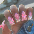 FIEONCIY Press on Nails Duck Shaped Glossy Full Cover Acrylic French False Nails with Designs Artificial Medium Duck Fake Nails with Charms Glue ons Fingernails for Women Girls(D179)