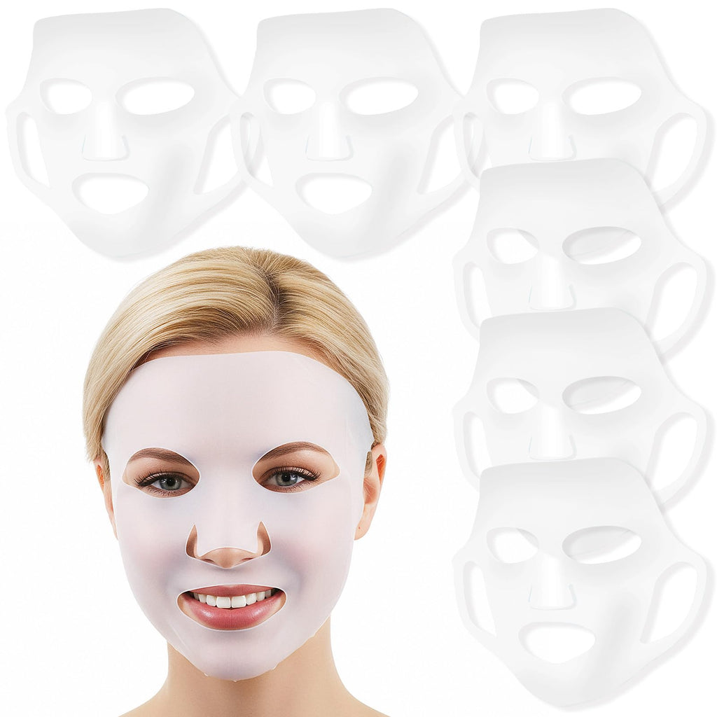 guduling 6 Pcs Reusable Silicone Face Mask,Reusable Face Mask Skin Care,Silicones Moisturizing Full Facial Masks Cover Skin Cover Wrap for Sheet Prevent Evaporation Hairdressing Beauty Spa Care Tool