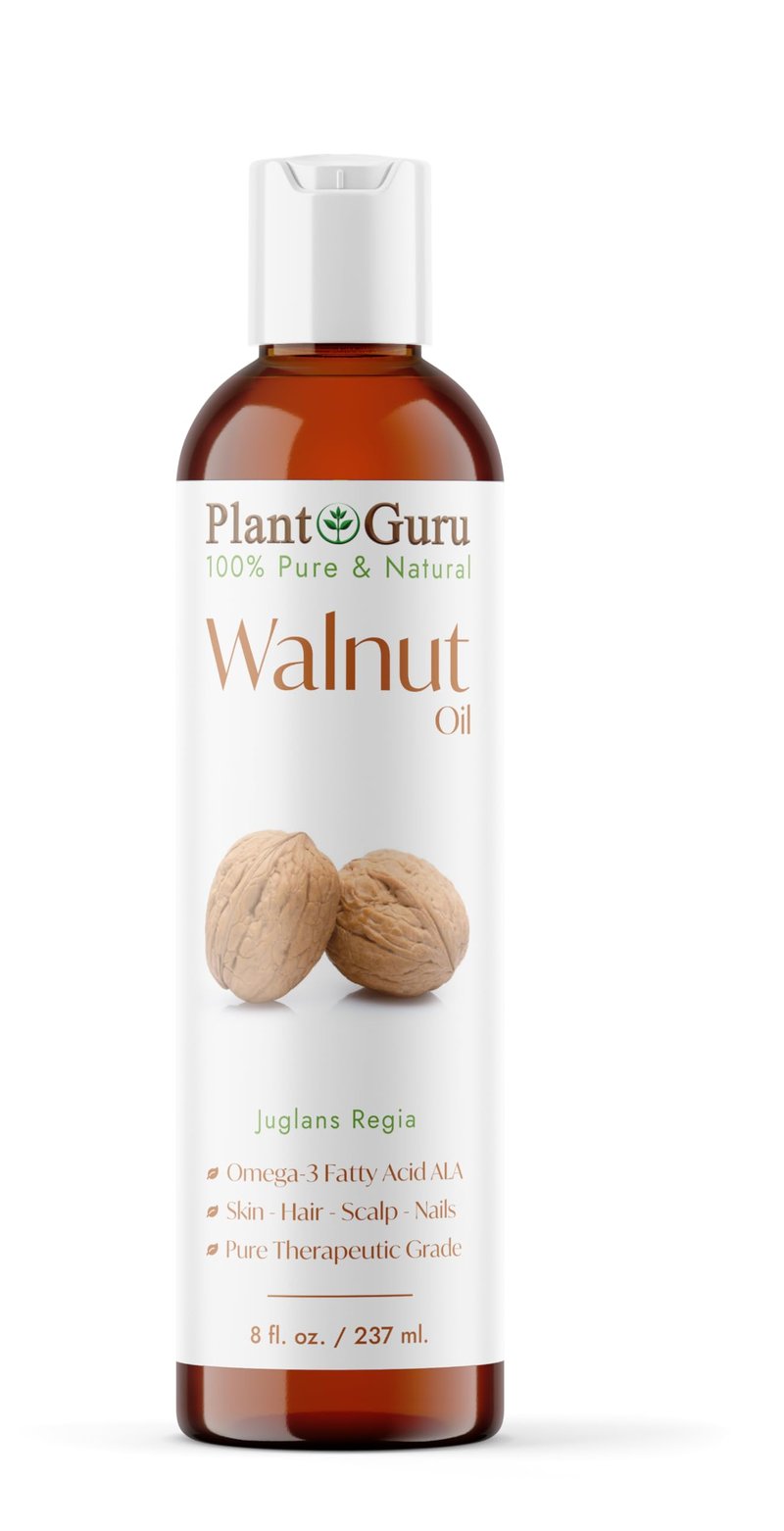 Walnut Oil 8 fl. oz. - Cold Pressed 100% Pure Natural - Skin, Body, Face, and Hair Growth Moisturizer. Great For Creams, Lotions, Lip balm and Soap Making.
