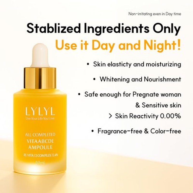 LYLYL Vita ABCDE Ampoule, 11 Multivitamins in One bottle, Vita Complex 72.4%, 7 Protein Peptides, Over 20% Liposome, Nourishing and Moisturizing for All Skin Types, Korean Skincare, 1.69 fl.oz/50ml