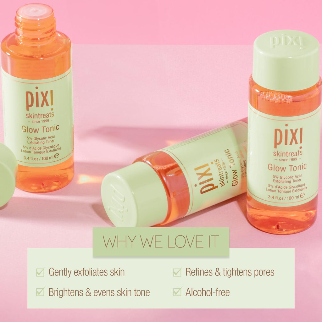 Pixi Glow Tonic Balancing Face Toner Glycolic Acid for Radiant Skin Daily Brightening Toner (3.4 fl oz / 100 ml)