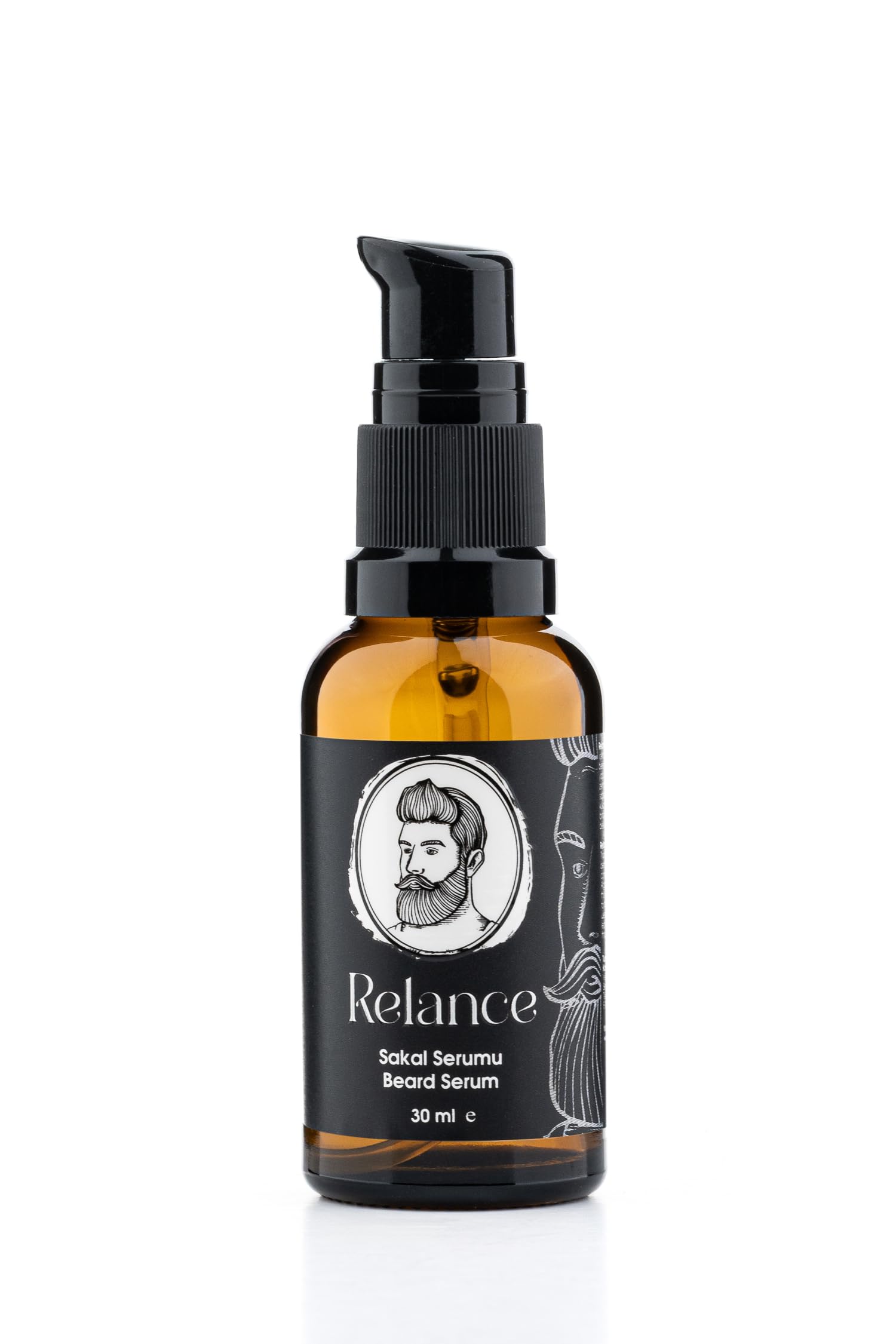 Relance Premium Beard Serum, Black and Amber Glass Bottle, 30ml