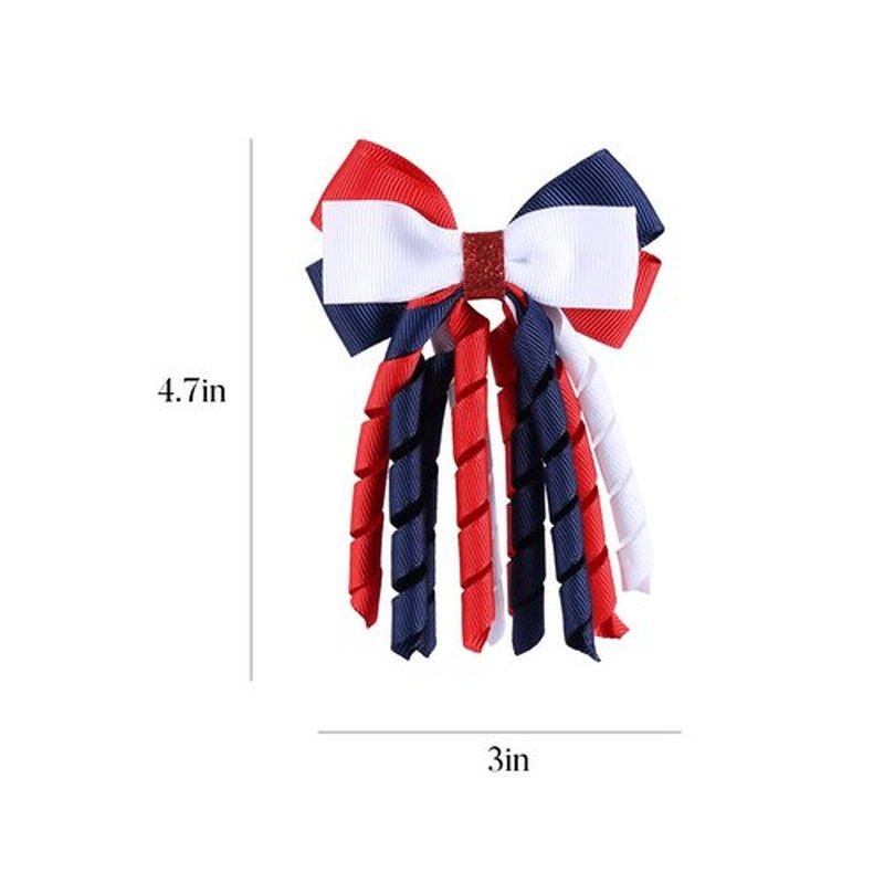 SUPCLIPS Independence Day Hair Bow Clips 3 Inch Red White Navy Blue Curly Ribbon Hair Clips Handmade School Girls Hair Accessories for 4th of July