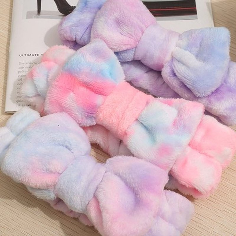 Tomolucky Direct 12pcs Spa Headband Soft Bowknot Spa Hair Band Coral Fleece Headband Makeup Headbands for Face Washing Skin Care Shower Yoga Headwraps for Women Girls (Pattern C)