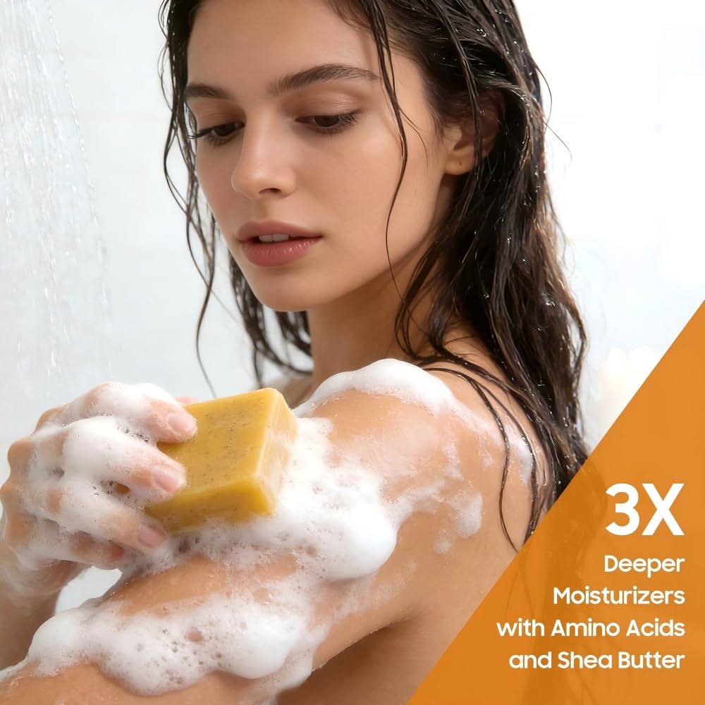 Uselective 3 Pack Lemon & Turmeric Soap Bar for Dark Spots - Powered by Kojic Acid & Vitamin C and Deeply Moisturizing with Shea Butter - SLS Free