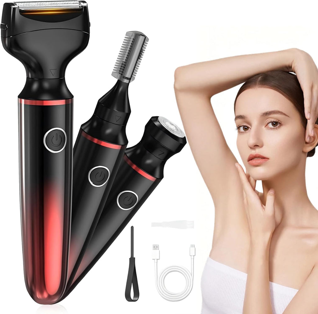 Electric Razors for Women, 3 in 1 Womens Electric Leg Shaver Cordless Painless Facial Hair Removal for Arms, Underarms, Eyebrows Bikini Trimmer, Portable and Safe Wet and Dry Use Women Shaver