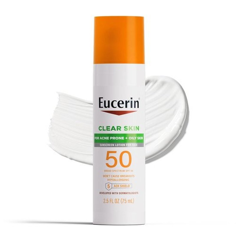 Eucerin Sunscreen Lotion SPF 50 - Lightweight Acne-Prone Skin Formula | Oil-Absorbing, Hypoallergenic, 2.5 Fl Oz