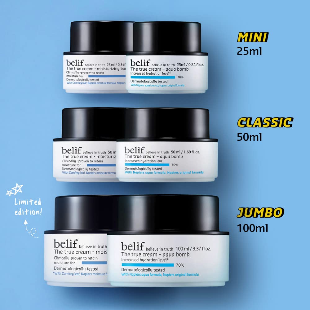 belif True Cream Aqua Bomb Duo Skincare Set | Rich, Weightless Moisturizer for Combination Skin | Antioxidants Packed Face Cream for Daily Hydration | Oat husk, Lady's Mantle | K Beauty | 5.07 Fl Oz