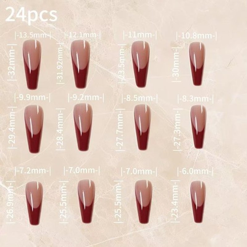 C.Z.Z.T.T.NAILS Hallonween Press On Nails [24pcs] Red Trapezoid French Fake Nails | Reusable ，Perfect Fake Nails for Women&Girls