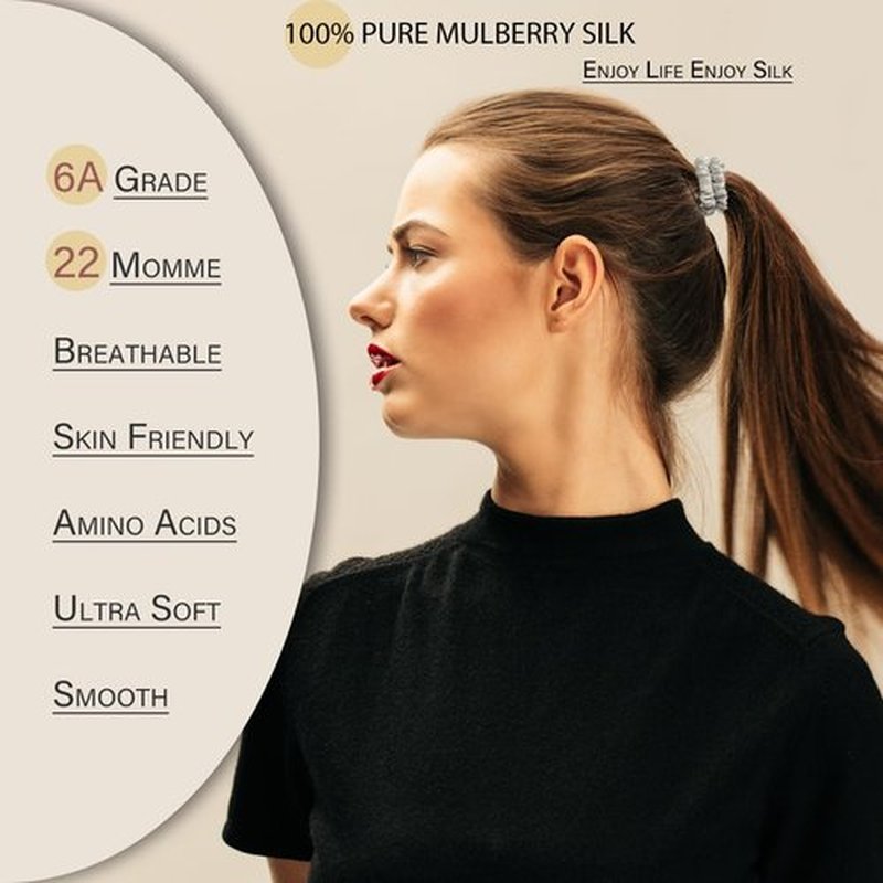 SEMRUE 22 Momme 100% Pure Mulberry Silk Scrunchies (10 PCS) - Small Hair Elastics and Ties for Women Sleep, Hair Care No Damage, Black*5+Brown*5