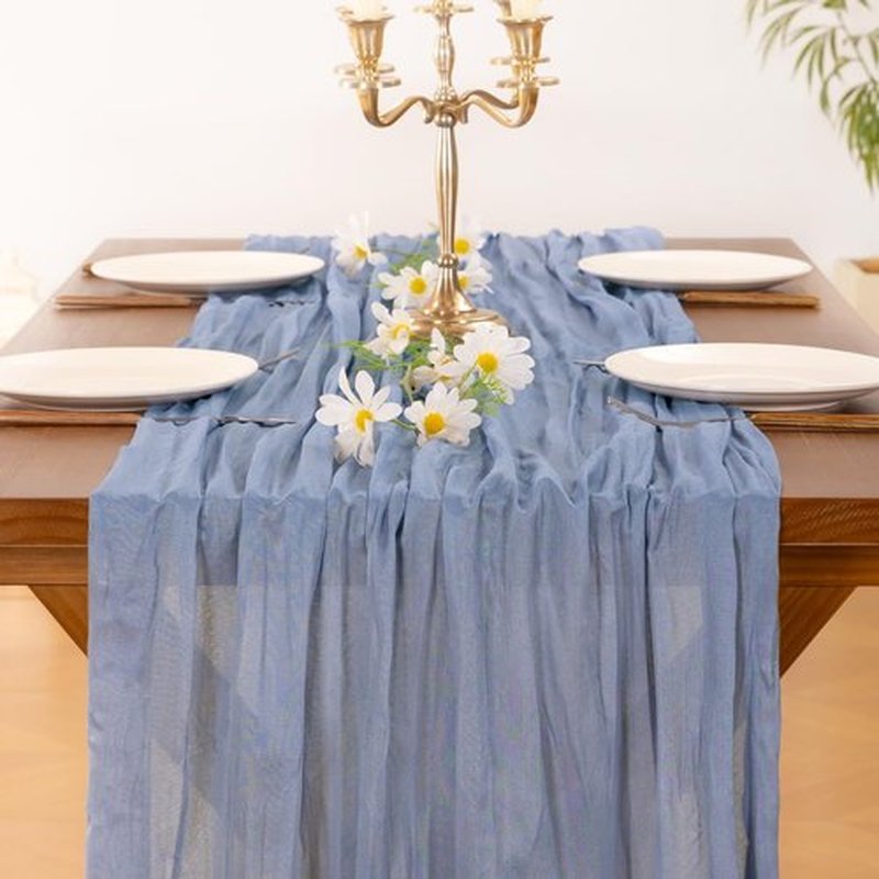 Socomi Cheesecloth Table Runner - Dusty Blue 120 Inch | 15pcs Boho Rustic Decor for Weddings & Events