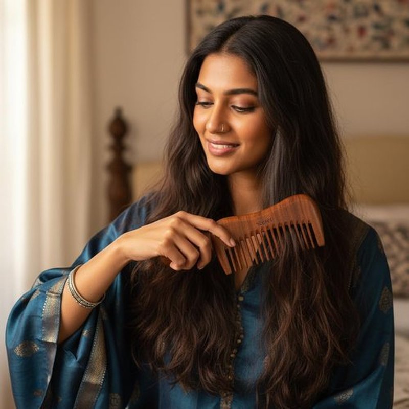 Resèt 100% Natural Handmade Sandalwood Comb | Soft Wide Tooth Wooden Comb for Wet and Dry Hair | Eco-Friendly Anti-Static Wooden Massage Comb | Wooden Hair Detangler for Men and Women