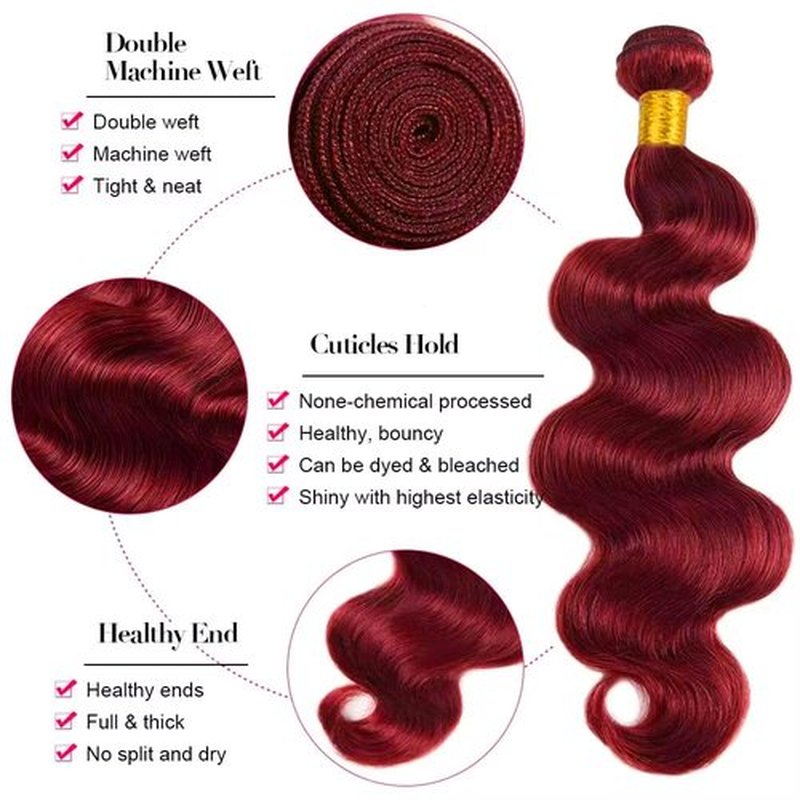 24 26 28 inch Burgundy Bundles 99j Body Wave Human Hair Bundles Red Human Hair Bundle Burgundy Body Wave Bundle