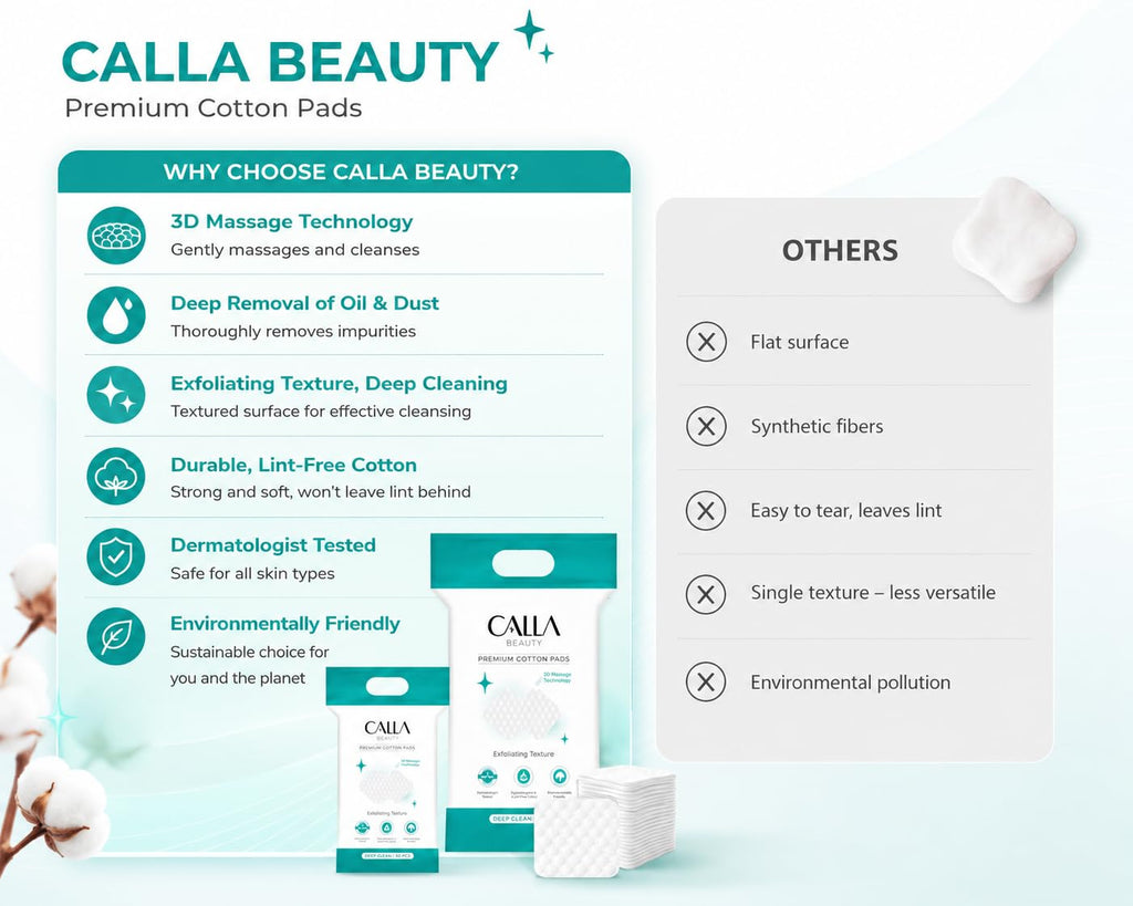 CALLA BEAUTY Deep Clean Cotton Pads for Face (300 Counts (Pack of 2)), Textured Woven Cotton Rounds, Thick & Tear-Resistant, Low Lint Makeup Remover Pads for Toner & Cleansing