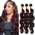 P1B/99J Highlight Burgundy Human Hair Bundles Body Wave 24 24 24 Inch Burgundy Bundles 100g per Bundle 300g Total Color Black mix 99J Brazilian Remy Hair