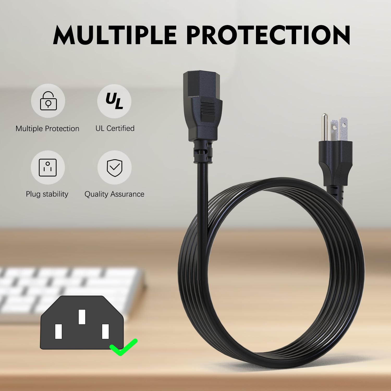 10 Ft AC Power Cord Compatible with Horizon Fitness Treadmills Ellipticals, Universal 3 Prong Power Cable Charger Replacement