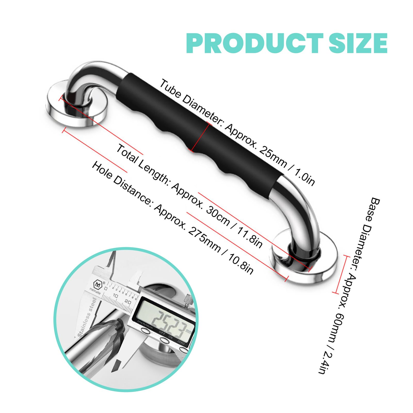 NSXAYIWE 12 Inch Grab Bars for Bathtubs and Showers, Anti Slip Shower Grab Bars for Seniors Wall, Holds up to 500LBs, Stainless Steel Shower Handle for Elderly and Disabled