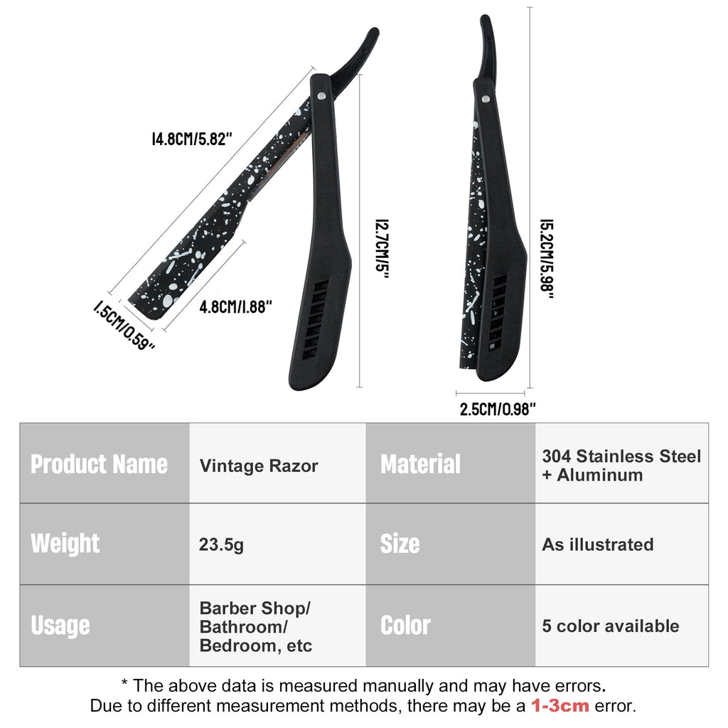 Slide Out Razor for Men, Professional Classic Barber Straight Edge Razor with 10 Single Edge Blades, Manual Shaver Salon Quality Razor for Close Shaving (Black)