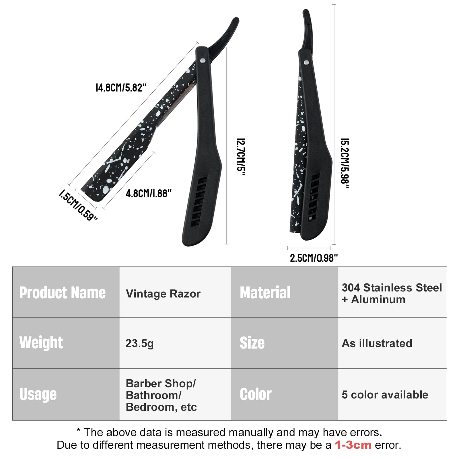 Slide Out Razor for Men, Professional Classic Barber Straight Edge Razor with 10 Single Edge Blades, Manual Shaver Salon Quality Razor for Close Shaving (Black)