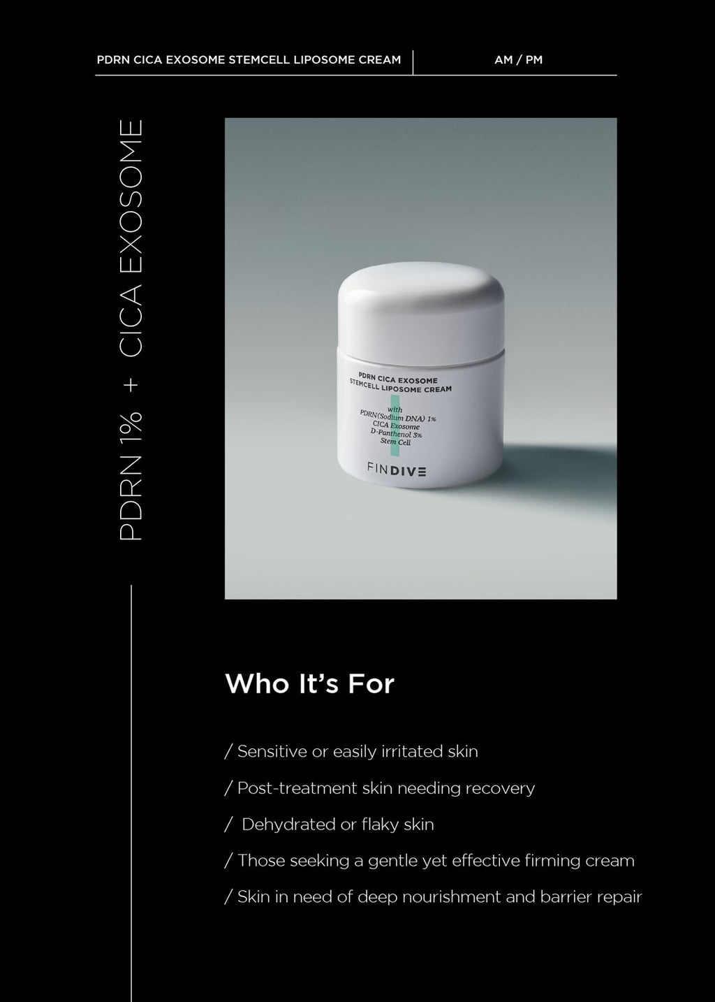 FINDIVE OFFICIAL PDRN Cica Exosome Stemcell Liposome Cream, Hydrating & Soothing Moisturizer with D-Panthenol and Centella Complex, Korean Skincare 1.69fl.oz