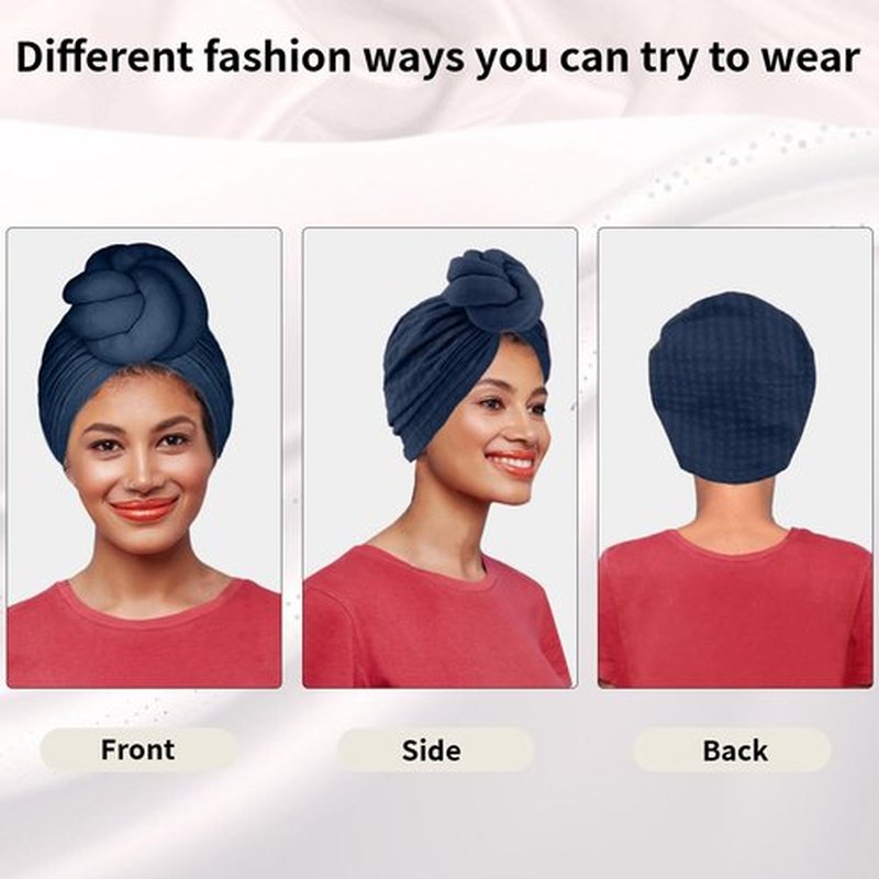 LVBGQVL Women Turbans and Head Wraps, Women African Turban Flower Knot Pre-Tied Bonnet Beanie Cap Headwrap Navy Blue