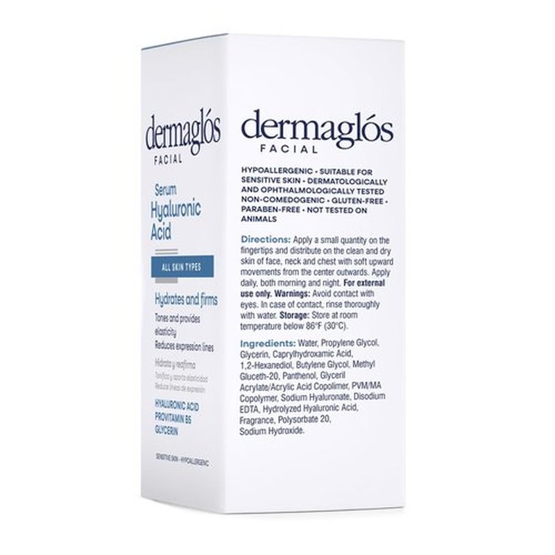 Dermaglos Hyaluronic Acid Serum For Face with Pro Vitamin B5 and Glycerin, Hydrates, Firms, Tones, and Reduces Expression Lines, Suitable for Sensitive Skin, 1 Fl Oz