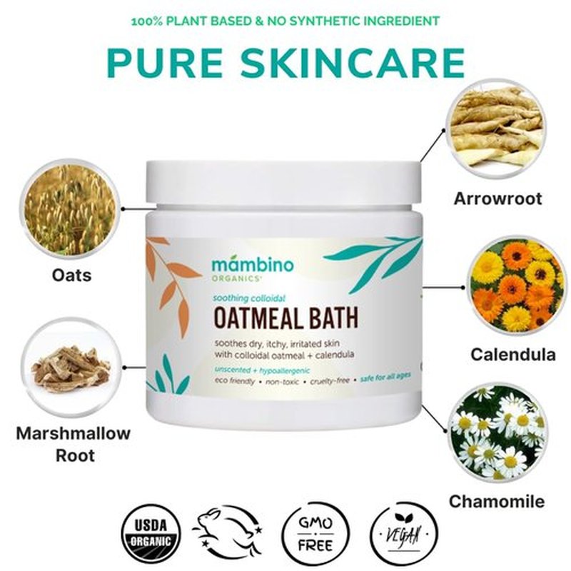 Mambino Organics Soothing Bath Set, Organic Oatmeal Bath Soak, Soothe Me Shampoo & Body Wash, and Calming Oil, Gentle for Sensitive Skin, Vegan, Baby Bath Essentials, 3-Pack, 5.5 oz Each