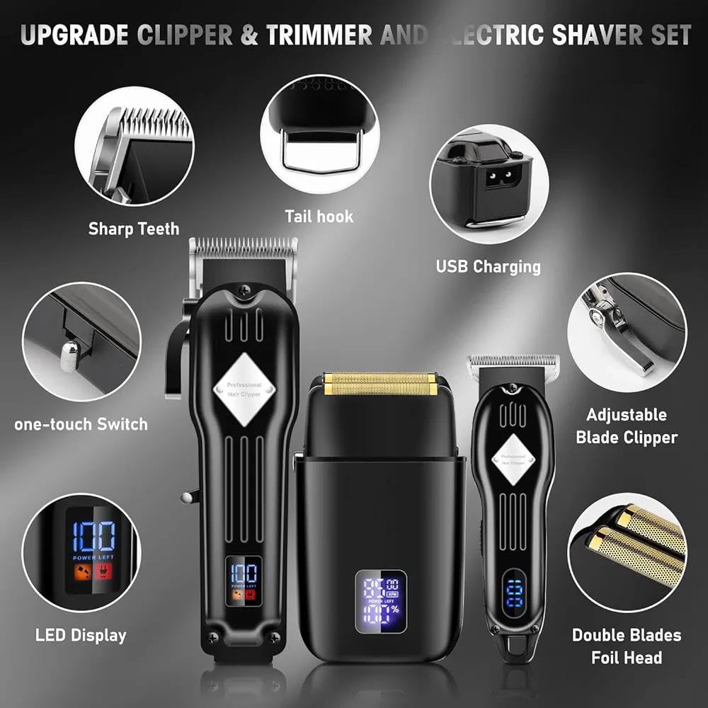 Roziapro Professional Hair Clippers for Men Zero Gapped T-Blade Trimmer Cordless Nose Hair Trimmer Electric Foil Shaver Rechargeable Hair Grooming Set with LED Display (Blue)
