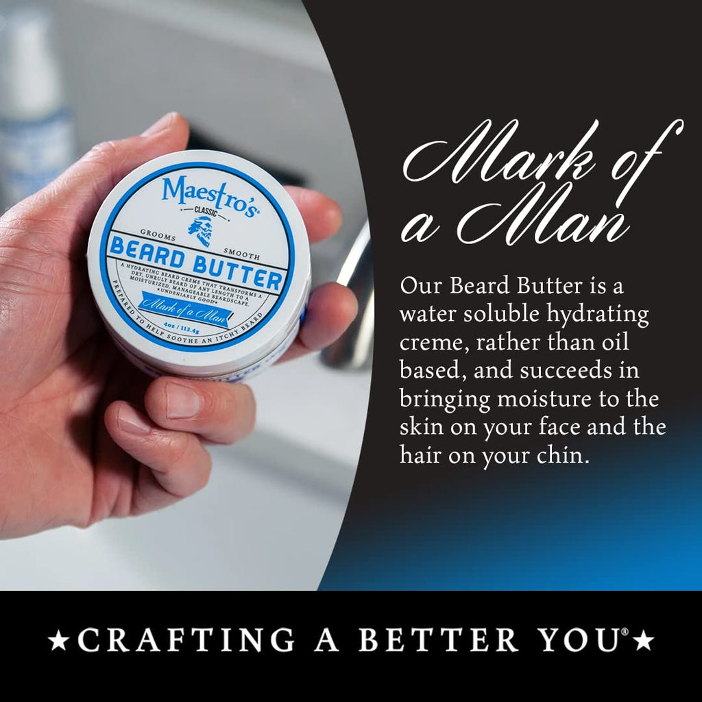 Maestro's Classic BEARD BUTTER | Anti-Itch, Extra Soothing, Hydrating Beard Creme For All Beard Types & Lengths- Mark of a Man Blend, 2 Ounce