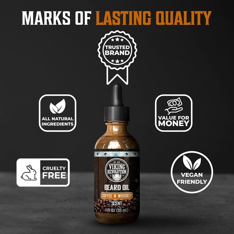 Viking Revolution Coffee Whiskey Beard Oil - Natural Argan & Jojoba Oil Beard Conditioner for Men | 1 Pack