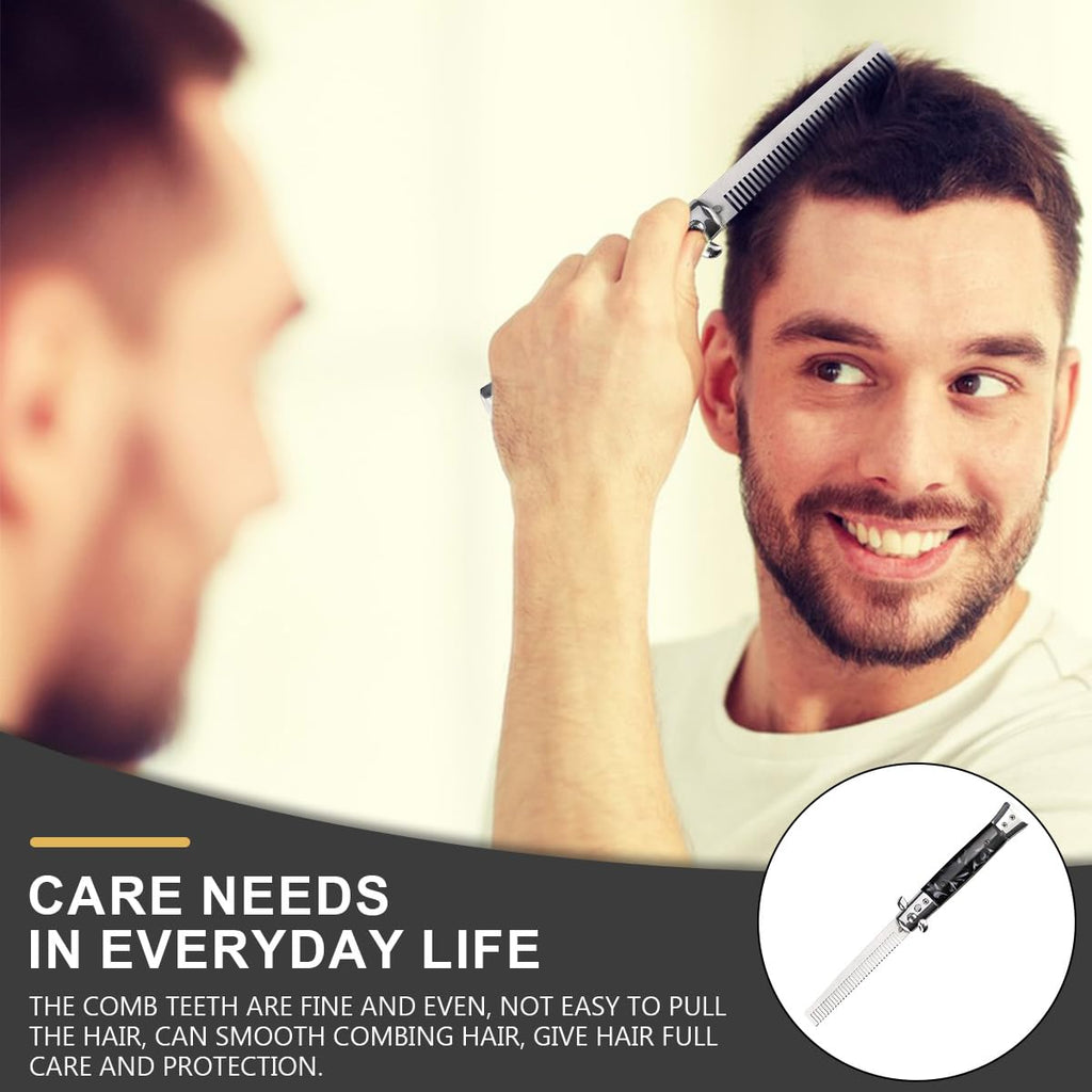 DOERDO Butterfly Comb, Stainless Steel Foldable Pocket Comb Oil Hair Comb Foldable Hairstyling Tool for Beard, Mustache