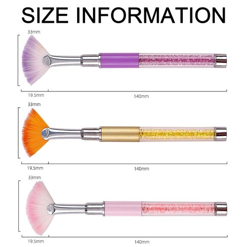 SILPECWEE 3pcs Fan Brushes for Acrylic Nails, Ombre Nail Brush Dip Power, Glitter Makeup Glitter Nail Clean Up Brushes Nail Polish Brush Nail Pen Nail Art Brushes Manicure Brush Nail Art Tool