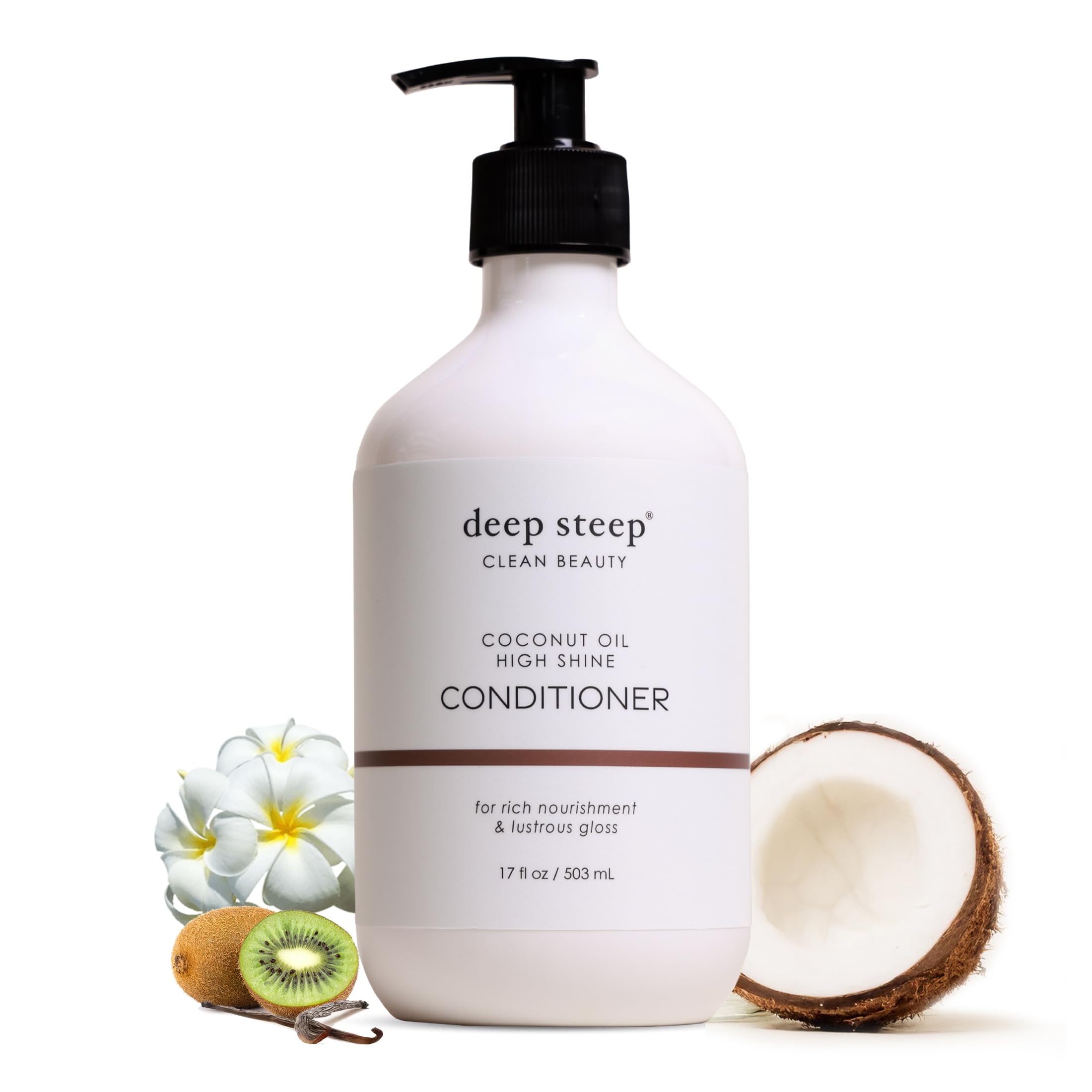 Deep Steep High Shine Coconut Oil Conditioner, 17 oz – Moisturizing Conditioner with Aloe, Argan Oil, Glycerin, Rice Protein & Coconut Oil – Silicone-Free, Vegan, Clean Beauty Hair Care, Soft Hair