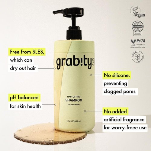grabityg0.0 Hair Lifting Shampoo Extra Strong – Strengthening and Thickening Shampoo for Thinning Hair with Biotin and Salicylic Acid, Vegan and Sulfate-Free, 16.06 fl.oz.
