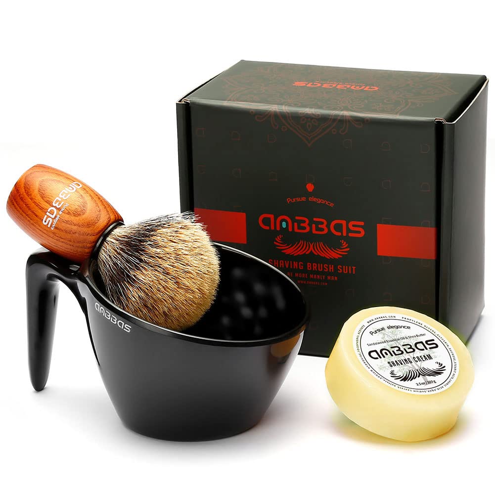 Anbbas Badger Hair Shaving Brush with 100g Shaving Soap Refill and Upgrade Lathering Way-POP Mug A5 Melamine,Foaming Set for Men Wet Shave,Women Girls Hair Removal