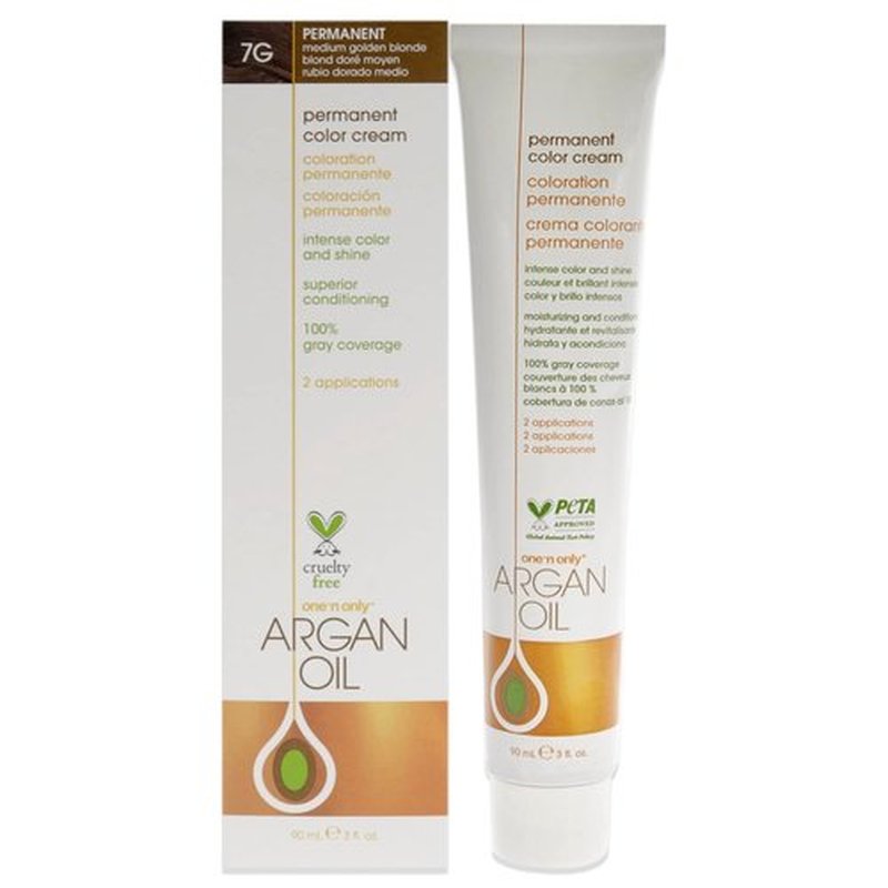 One N' Only Permanent Hair Color - Argan Oil Infused Permanent Hair Dye for Rich Tones - 7G Medium Golden Blonde (3 oz)